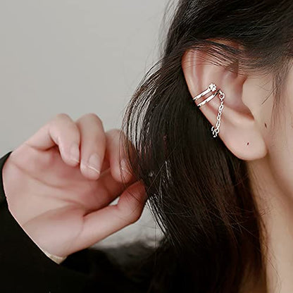 Reffeer Solid 925 Sterling Silver Minimalist Cuff Earrings Chain for Women Cartilage Wrap Earrings Helix Cuffs - color: E-Silver
