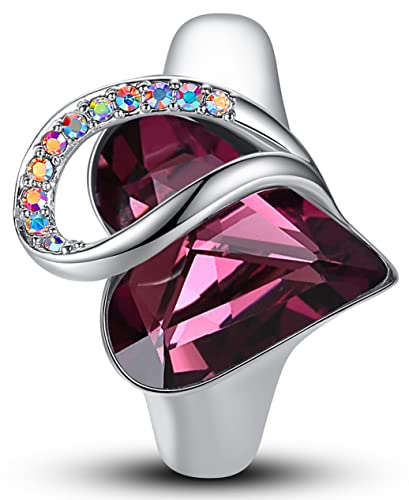 Leafael Infinity Love Women's Adjustable Crystal Heart Ring with Birthstone Crystals Healing Stones, Jewelry Gifts for Women, Birthdays Valentine's Day, Silver-Tone, Open End, Size 6.5-8 - color: 02-February-Inspiration-Amethyst Pink