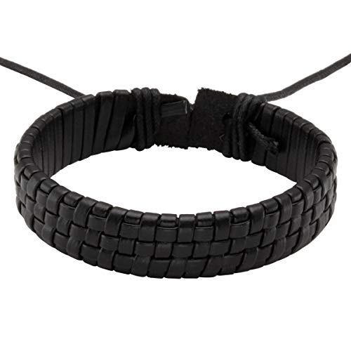 Eigso PU Leather Braided Handmade Cuff Wrap Bracelet Handbands for Men Women Stackable Adjustable - color: Black