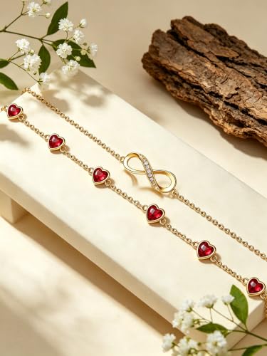 Prismata Infinity Birthstone Charm Link Bracelet/Anklet 925 Sterling Silver Adjustable 12 Months Birthstone Infinity Bracelet/Anklet Birthday Jewelry Gifts for Women Her - color: 01-January, size: 7'+2' Bracelet-18K Gold Plated