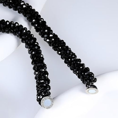 Hand Knotted Beads Statement Necklace Bracelet Jewelry Set Artificial Crystal Choker for Women- Handmade Beaded Strand Sparkly Faceted Crystal Rondelle-17inches, 30 Colors - color: Black