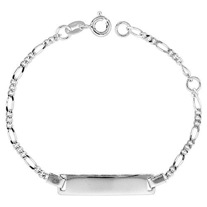 Tiny Sterling Silver ID Bracelets for Small Women Teens Fits Wrist Sizes 5-6 inch - style: Figaro Chain Square Plaque