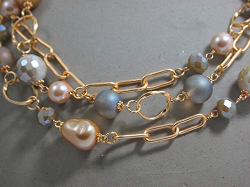Multi Strand layered Frosted Multi Layer Mother of Pearl Statement Chunky Pastel Pearl Necklace June Birthday Gift - style: gold-filled