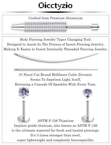 F136 Titanium 20/18/16g Flatback Earrings Nose Lip Rings Jewelry - color: Purple, size: 20g