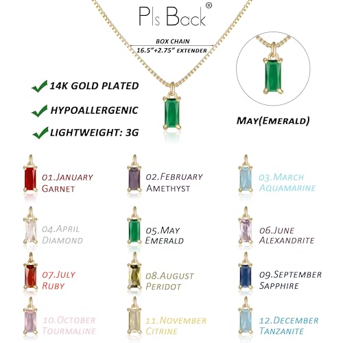 Dainty Gold Charm Necklaces for Women Non Tarnish, 14K Trendy Blue Green Cubic Zirconia Emerald Pendant Birthstone Necklaces Birthday Gifts for Women Waterproof Jewelry - color: 05-May(Emerald)