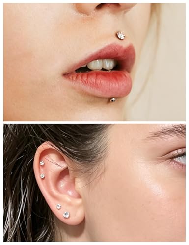 Jenxnjsjo Gold Medusa Monroe Labret Lip Ring 16g Internally Threaded Flat Back Surgical Steel Helix Tragus Cartilage Conch Stud Earrings Piercing Jewelry for Women Men