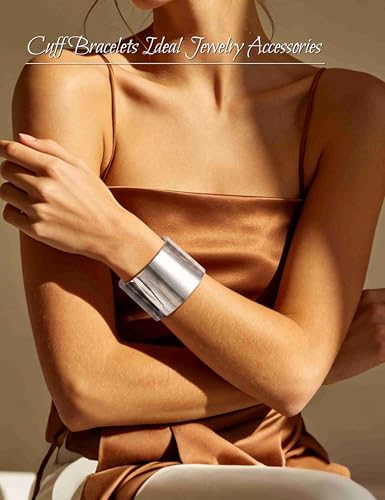 2 Pcs Gold Cuff Bangle Bracelet Set for Women Irregular Minimalist Statement Bangle Bracelets Wide Open Chunky Wire Bracelets Wrist Cuff Adjustable Hammered Bracelet - color: Silver A