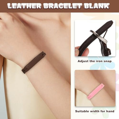 MECCANIXITY 5 Pcs Plain Leather Bracelets Double-Braided Leather Snap Bracelets Adjustable Blank Wrist Cuffs DIY Craft Wristbands for Men Women Jewelry Making, Mixed Colors