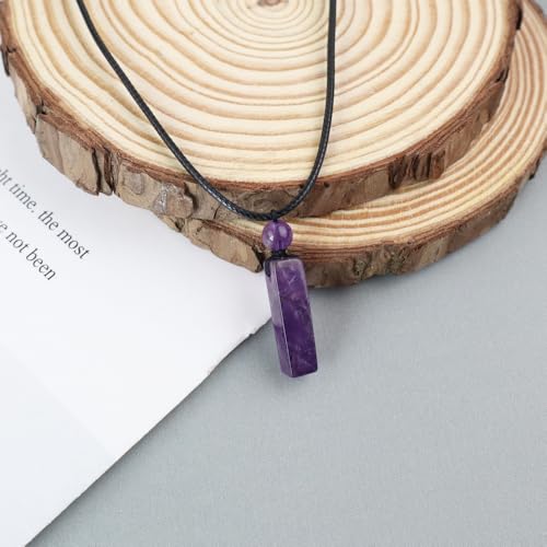 weryerker Natural Gemstone Pendant Necklace for Men, Healing Crystal Pendant, Cuboid Amulet Pendant with Adjustable Wax Rope - color: Amethyst