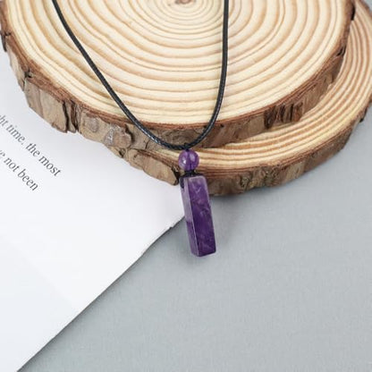weryerker Natural Gemstone Pendant Necklace for Men, Healing Crystal Pendant, Cuboid Amulet Pendant with Adjustable Wax Rope - color: Amethyst