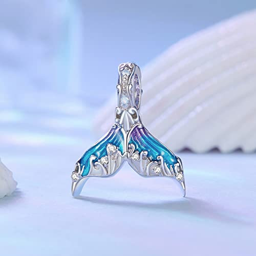 BISAER 925 Sterling Silver Charms for Bracelets Cat Dog Sloth Animal Beads Butterfly Fairy Heart Dangle Pendant Charms - color: Mermaid's tail