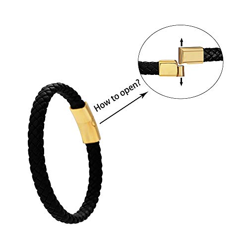 Geoffrey Beene Men's Braided Genuine Leather Bracelet with Stainless Steel Closure - color: Gold