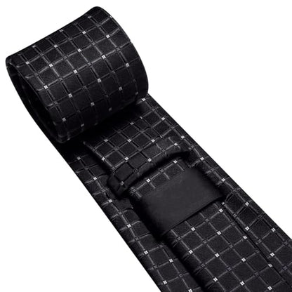 Dubulle Mens Paisley Striped Tie Woven Necktie for Men and Handkerchief Cufflinks Set Wedding Formal Business - color: Black White