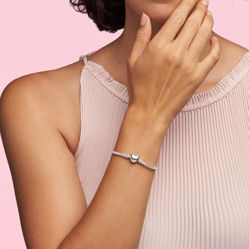 PANDORA Heart Clasp Snake Chain Bracelet - Heart Clasp - Romantic Jewelry for Her with Gift Box - Compatible Moments Charms
