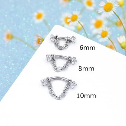 3 Pcs 316L Stainless Steel 16G Tragus Helix Rook Piercing Jewelry with Chain, Cartilage Earrings for Women, Belly Button Ring Vertical Labret Lip Piercing Jewelry - color: Silver, size: Prong Setting