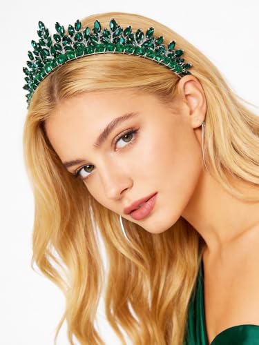 Bridal Rhinestone Headband Wedding Hair Accessories for Women, Pearl Crystal Headband Wedding Costume Headpieces for Brides Princess Quinceanera Christmas Party Prom Birthday(Green) - color: Green