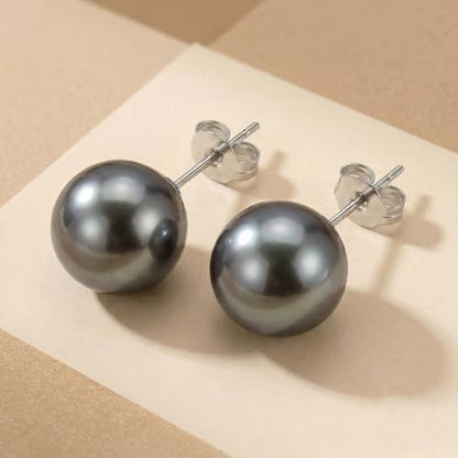 Pearl Stud Earrings Multicolor Shell Beads Pearl Hypoallergenic Stud Earrings Ocean Shell Pearl Jewelry - color: Grey