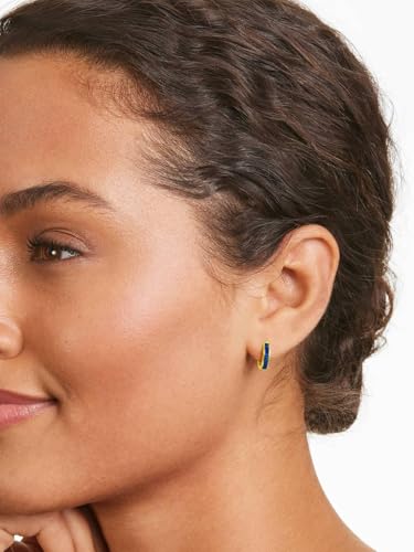 Chunky Emerald Sapphire Ruby Hoop Earrings, Princess or Round Cut, 14k Yellow Gold Plated Sterling Silver Cubic Zirconia Huggie Earings Minimalist Hoops Earrings for Women Wedding Daily Birthday - style: Princess cut -Sapphire -Gold