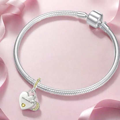 12 Months Birthstone Heart Charm Moon and Star Pendant Bead Compatible with Pandora Bracelet Women - style: November