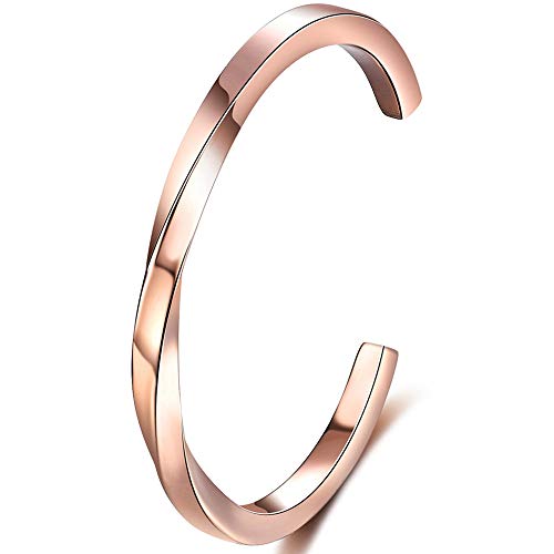 Jude Jewelers Stainlesss Steel Twisted Wave Classical Simple Plain Open Cuff Bangle Bracelet - color: Rose Gold