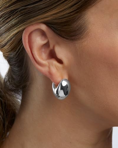Milla Small Silver Hoop Earrings and Chunky Gold Hoops for Women | Small Chunky Silver Hoops and Thick Gold Hoop Earrings for Women. Available in 14K Gold and Silver Plated Finish - color: Silver - Chunky