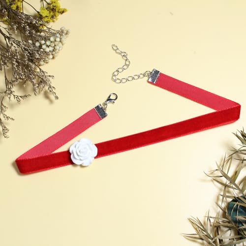 Nova&Aria Chokers Set For Women Heart Choker Necklaces Flower Pendant Velvet Cute Pink Turquoise Blue White Black Choker Necklace Christmas Colorful Lace Chokers - color: Red-B