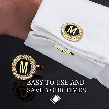 HAWSON 18K Gold Tone Initial Cufflinks for Men with Tuxedo Studs - Gift Boxed, Stylish Men's Jewelry Accessories for Weddings, Birthdays, Anniversaries, Father's Day - color: M-Cufflinks & Studs Set