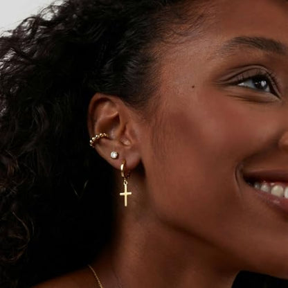 Earrings for Women 14K Gold Plated Huggie Hoop Dangle | Charm Drop,Dainty,Small,Simple,Lightweight,Hypoallergenic,Trendy,Everyday Jewelry,Gift - color: 06. Cross