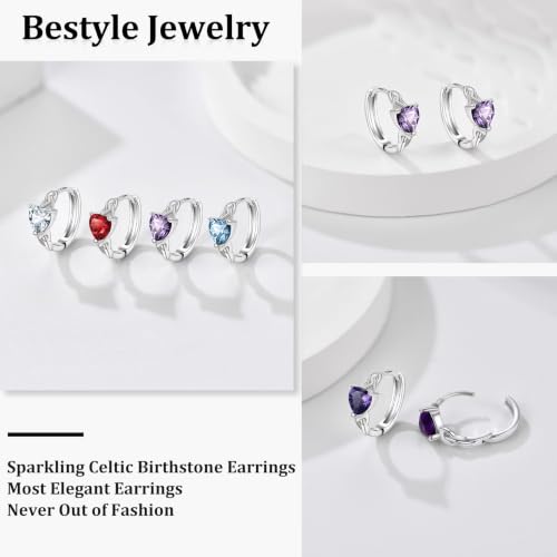 Bestyle 925 Sterling Silver Huggie Hoop Earrings Small Birthstone Hoop Earrings for Women Hypoallergenic Silver Huggie Earring,Great Birthday Earrings Gift for Daughter Wife Mom - color: 02-Purple Amethyst-Hoop