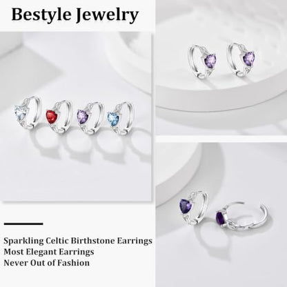 Bestyle 925 Sterling Silver Huggie Hoop Earrings Small Birthstone Hoop Earrings for Women Hypoallergenic Silver Huggie Earring,Great Birthday Earrings Gift for Daughter Wife Mom - color: 02-Purple Amethyst-Hoop