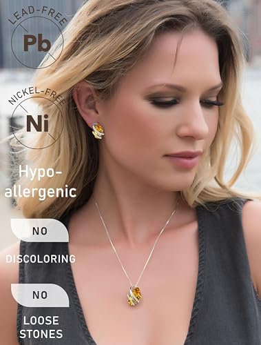 Gifts for Women, Wish Stone Stud Earrings with Birthstone Crystals, 18K Rose Gold Plated or Silver-tone - color: 211-November-Citrine Yellow-Silvertone