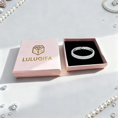 Gold Tennis Bracelets for Women 3-Row Rhinestone Stackable Bangle Bling Zirconia Crystal Silver Chain Dainty Cuff Flexible Fashion Jewelry for Wife Anniversary Mom Her Birthday Gifts - color: Silver