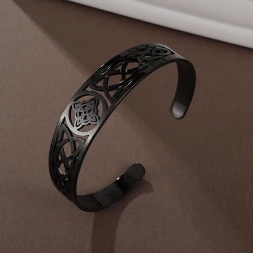 Irish Knot Cuff Bracelet Retro Celtic Bangle for Men Women | Hollow Celtic Irish Knot design, 3 colors, wear-resistant stainless steel for daily wear of men women - color: black