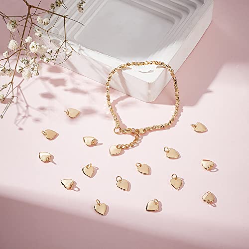 BENECREAT 16 Pcs Heart Pendants, 18K Real Gold Plated Brass Charm | 9.5x8x1mm, Shiny Heart Charm, Soild Heart Pendant With Jump Rings for Valentine's Jewelry & Bracelets, DIY Projects - color: Heart
