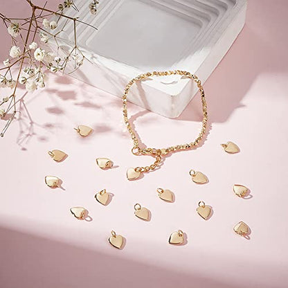 BENECREAT 16 Pcs Heart Pendants, 18K Real Gold Plated Brass Charm | 9.5x8x1mm, Shiny Heart Charm, Soild Heart Pendant With Jump Rings for Valentine's Jewelry & Bracelets, DIY Projects - color: Heart