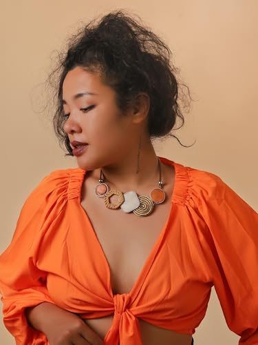 MINACHI Handmade Braided Necklace for Women, Wooden Beads, Rattan Charm, Vintage Style, Gift Jewelry - style: Necklace R21-033