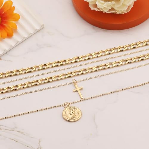 Todenb Layered Gold Pirate Necklace for Women Chunky Chain Pirate Jewelry 80s 90s Coin Pendant Necklace Pirate Costume Accessories - color: Cross g