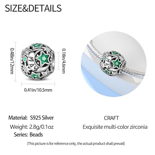 Star Moon 925 Sterling Silver Birthstone Charm for Bracelet Women Jewelry - color: May