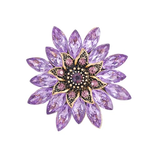 Sparkling Rhinestone Flower Brooch Pin Fashion Crystal Sunflower Brooch Floral Lapel Pins Red/Green/Purple/Pink Crystal CZ Broochs Large Flower Pin Clothes Hat Bag Dress Broochs Wedding Bridal Jewelry for Women - color: Purple