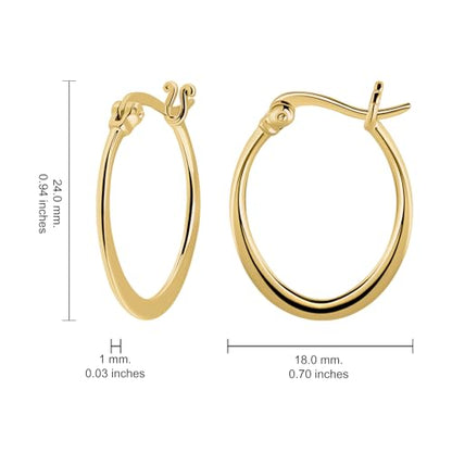 Hoops & Loops 925 Sterling Silver 23mm Oval Flat Click-top High Polished Lightweight Hoop Earrings for Women, Silver, Yellow Gold & Rose Gold - color: Yellow Gold