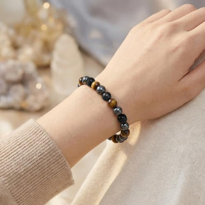 Bivei Protection Crystal Healing Bracelet | 8MM Strength Bracelet Spiritual Stretch Beaded Jewelry for Women Men Gift - color: Triple Protection, size: Medium 6.8-7.3 inch