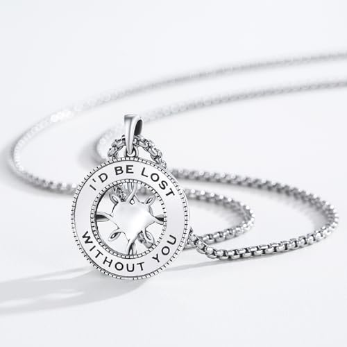 Compass Necklace Sterling Silver Nautical Graduation Gift | 925 Sterling Silver compass pendant with meaningful nautical design, jewelry for women, graduation and travel gift - color: Silver-1