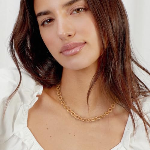 Aobei Pearl 18K Gold Plated Paperclip Chain Choker Satellite Chain Freshwater Cultured Biwa Pearl Pendant Necklace Dainty Turquoise Jewelry for Women - color: 18K Gold Plated Double-loop Oval Chain