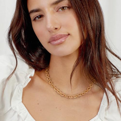 Aobei Pearl 18K Gold Plated Paperclip Chain Choker Satellite Chain Freshwater Cultured Biwa Pearl Pendant Necklace Dainty Turquoise Jewelry for Women - color: 18K Gold Plated Double-loop Oval Chain