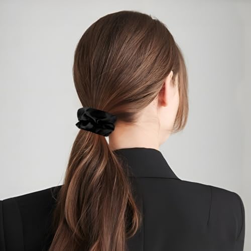 16 Pcs Satin Scrunchies Bridesmaid Proposal Gifts Hair Ties Scrunchies for Women Girls Bachelorette Party Favors (Black) - color: Black