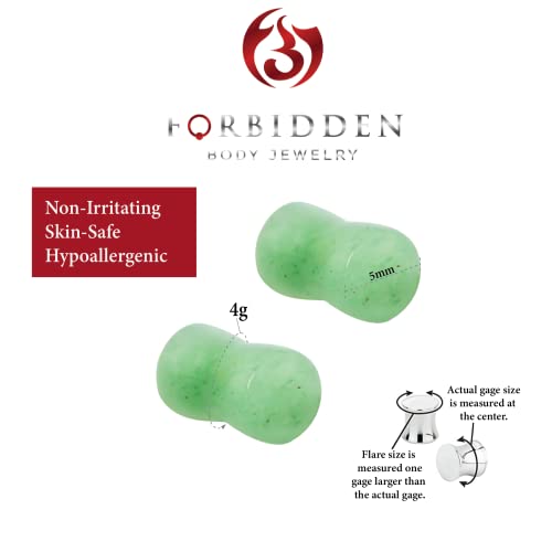 Forbidden Body Jewelry Semi-Precious Jade Double Flare Saddle Plug Earrings, Stone Plugs and Gauges 3mm-25mm (Sold as Pairs)