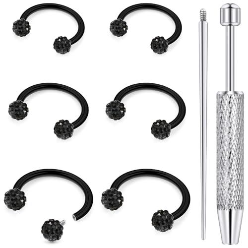18G 16G 14G Horseshoe Septum Nose Ring Piercing Jewelry Stainless Steel Internal Thread Circular Barbell Daith Rook Earring Snake Bite Lip Ring Piercing Jewelry for Women CZ Silver Black Gold - color: Black, size: 16 Gauge