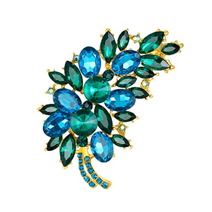 seven wolves Women Crystal Bouquet Brooch Pin All-Match Accessories Rhinestone Brooches and Pins - color: Blue E