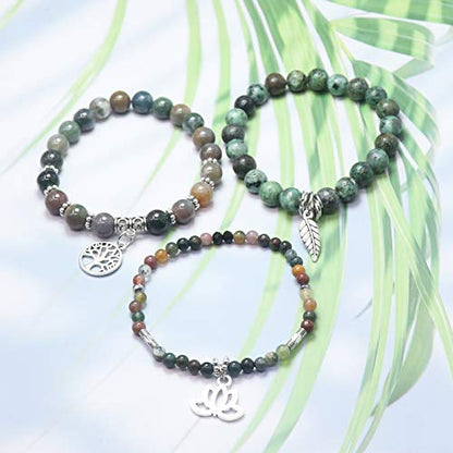 Tree of Life Yoga Healing Stone Bracelets,Multilayer Lotus Chakra Stone Reiki Bracelet Sets,Anxiety Crystal Natural Stone,for Women Stress Relief - style: Style 4 India+African Turquoise