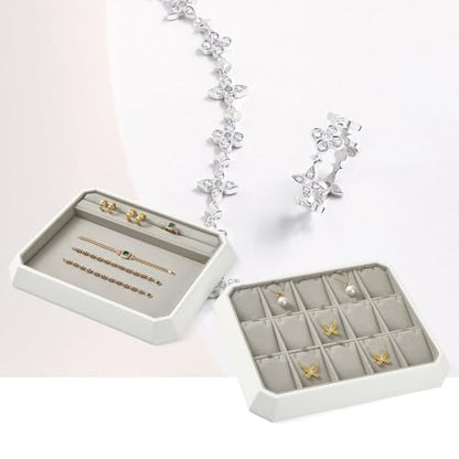 Premium PU Leather Stackable Jewelry Ring Display Tray Ring Earring Display Holder Organizer Showcase(Grey) - color: Grey, size: Ring Tray